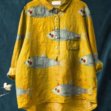 Felicity | Sieviešu Vintage Zvejas Mākslas Drukāta Brīvā Laika Krekls