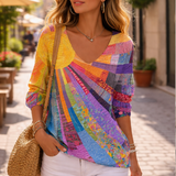 Maja | Vintage Krāsains Patchwork T-krekls