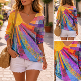Maja | Vintage Krāsains Patchwork T-krekls